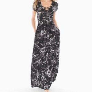 SOMA BLISS KNIT Cross Front Maxi Dress Drawn Floral Blk